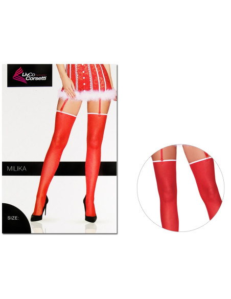 Smooth red striped stockings  - 3