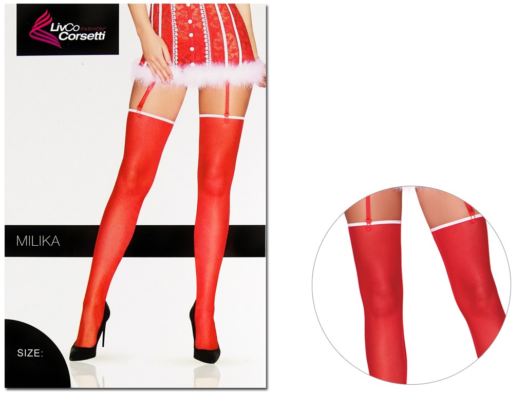 Smooth red striped stockings - 3