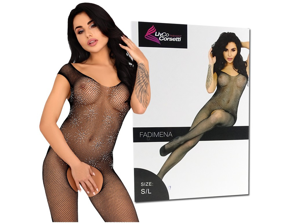 Celotelové čierne sieťované bodystocking - 4