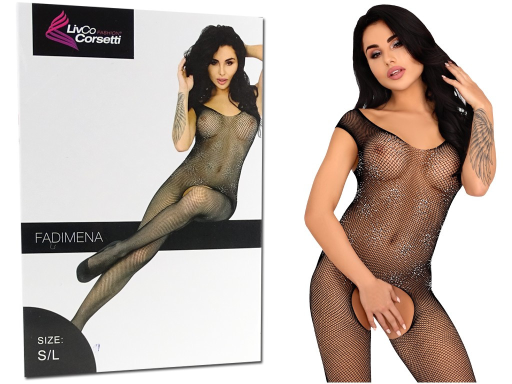 Czarne bodystocking kabaretka na całe ciało - 3