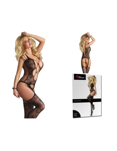 Black azure pattern flexible bodystocking - 4