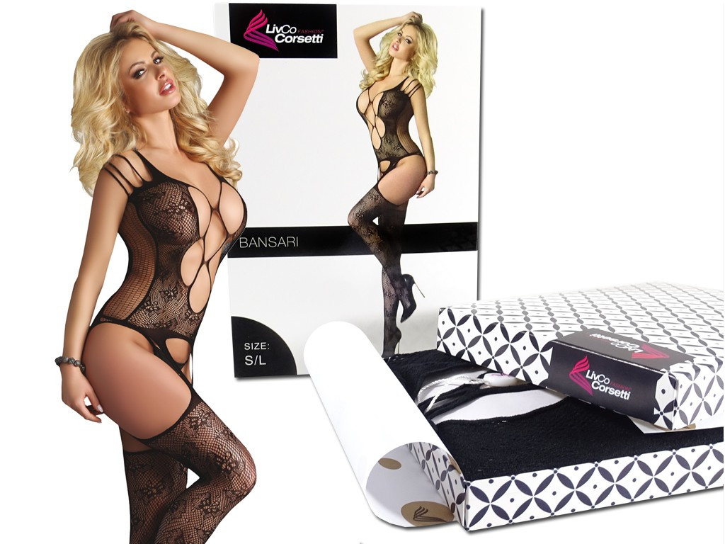 Schwarz azurblaues Muster flexibler Bodystocking - 5