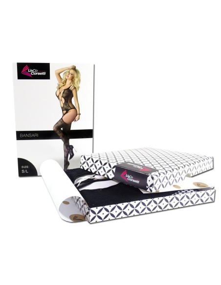 Czarne wzorzyste azurowe bodystocking elastyczne - 6