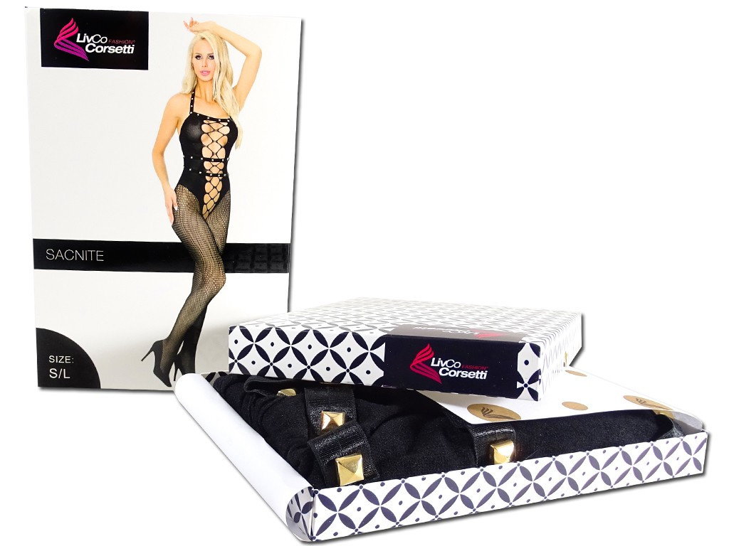 Sieviešu melns elastīgs erotiskais bodystocking  - 6