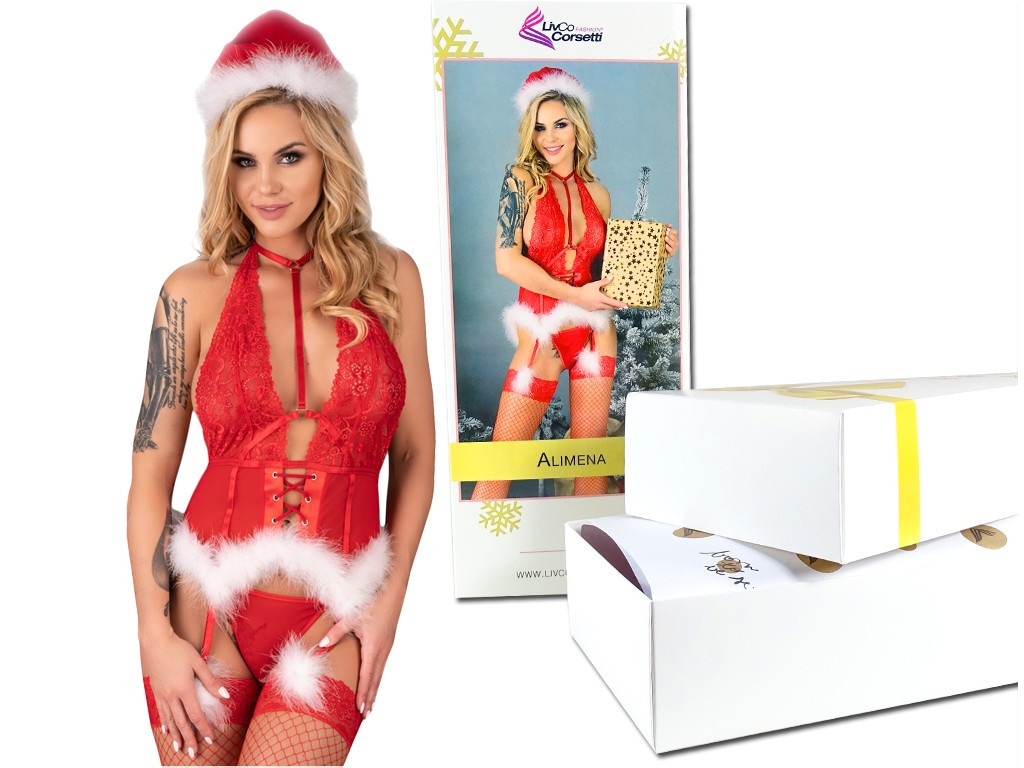 Corset rouge avec bas de Noël - 5