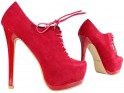 Červené šněrovací kotníkové boty s platformou a vysokým podpatkem - 3