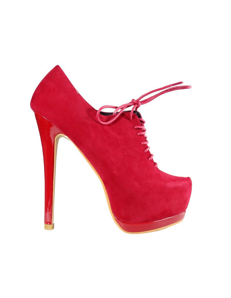 Sarkani mežģīņu platformas zābaki ar stiletto papēdi - 1