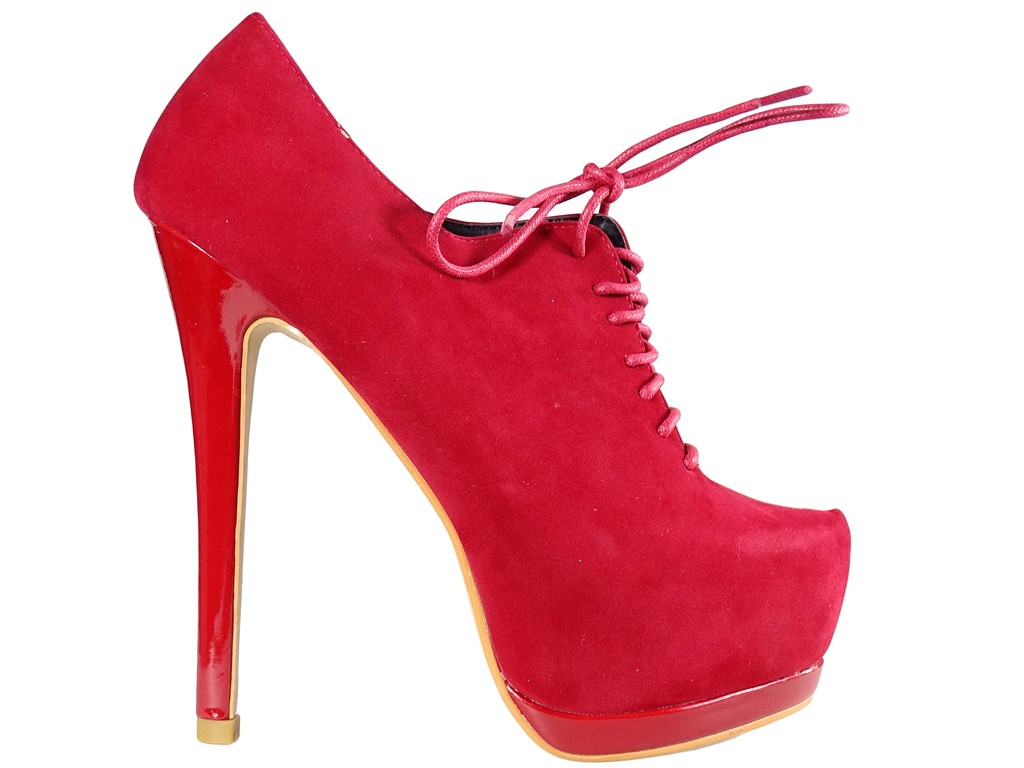 Červené šněrovací kotníkové boty s platformou a vysokým podpatkem - 1