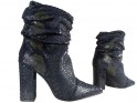 Чорні утеплені жіночі черевики на підборах омбре - 3