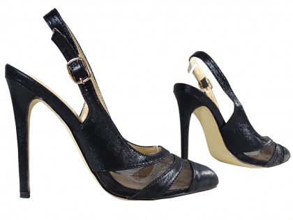 Жіночі чорні ажурні туфлі на шпильках з екошкіри - 3
