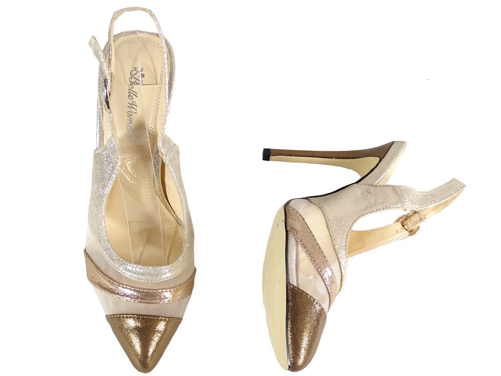 Golden openwork pins for women shuttles eco leather - 4
