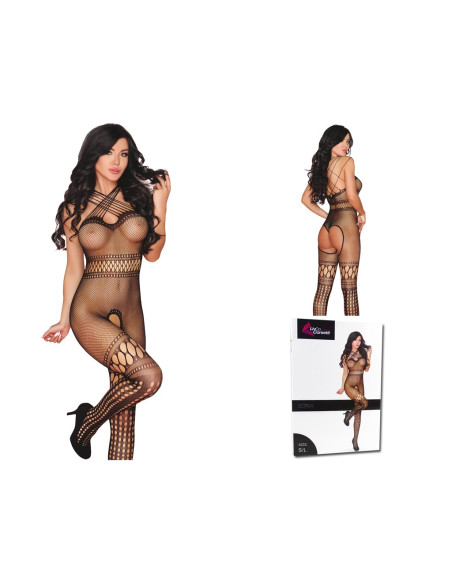 Čierne vybavené bodystocking s otvorom v rozkroku - 4