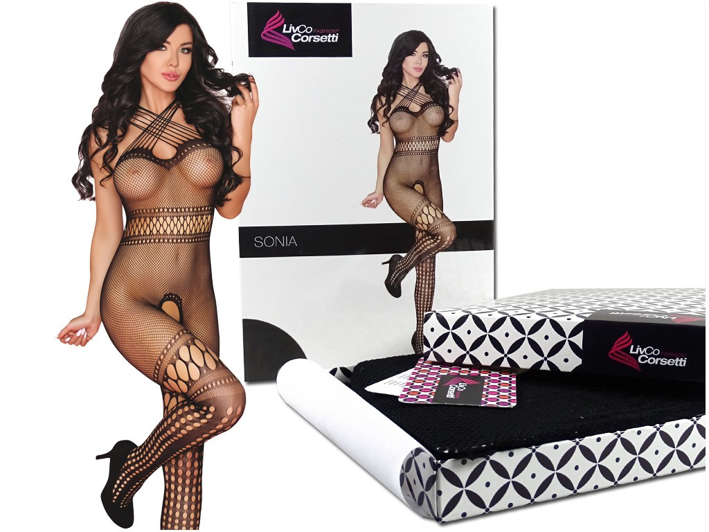 Čierne vybavené bodystocking s otvorom v rozkroku - 5