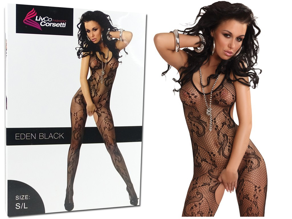 Black bodystocking open step erotic hole - 3