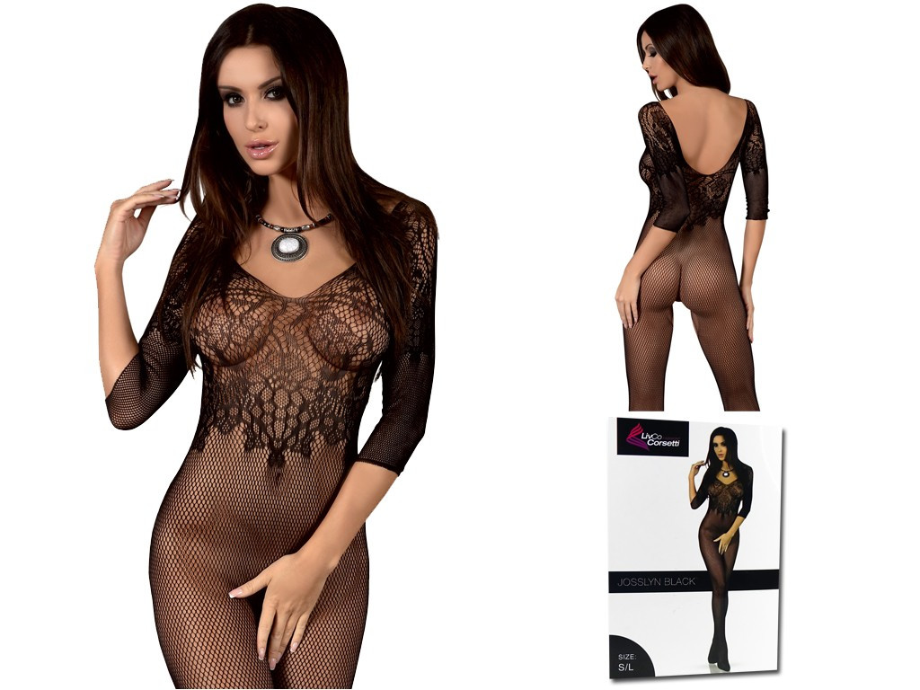 Wzorzyste czarne bodystocking damskie seksowna - 4