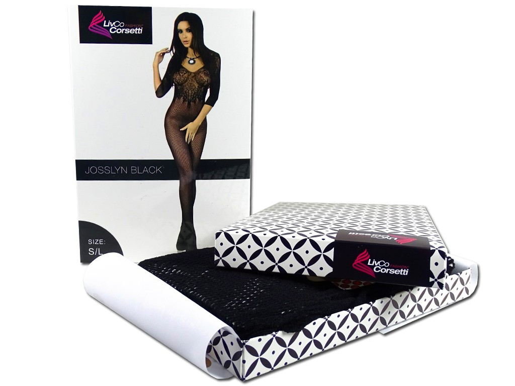 Čierne vzorované čierne bodystocking pre ženy - 6