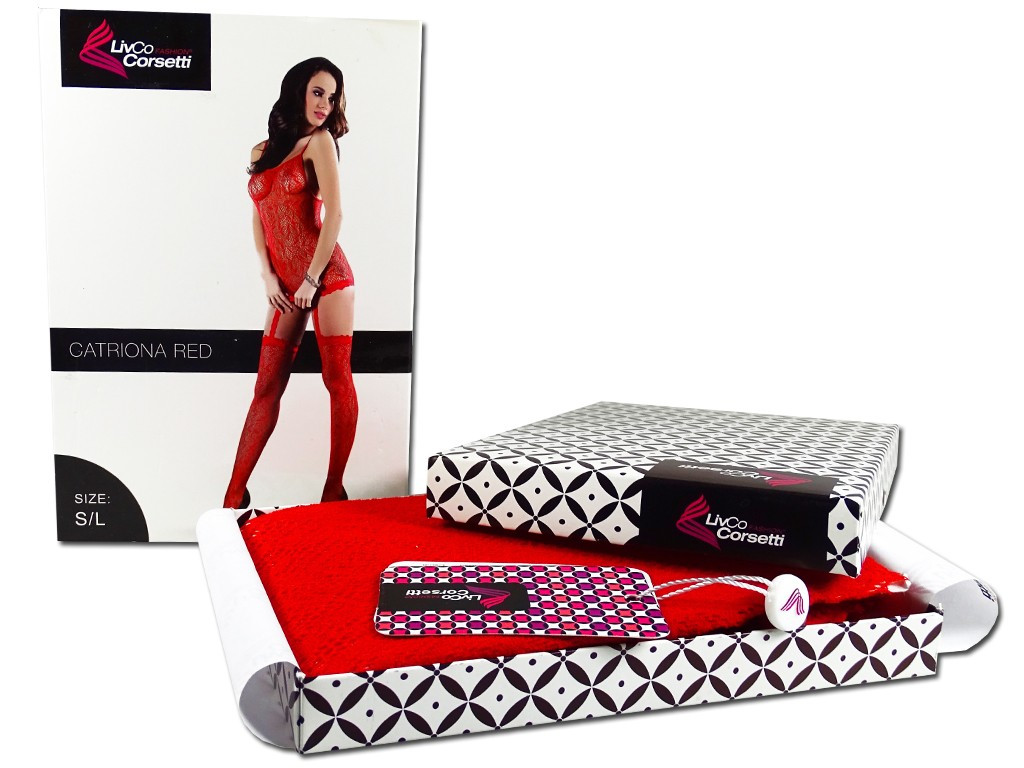 Červené dámske bodystocking, imitácia pančúch - 6