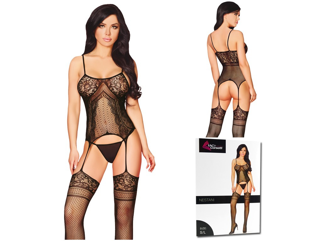 Black bodystocking erotic patterned underwear - 4