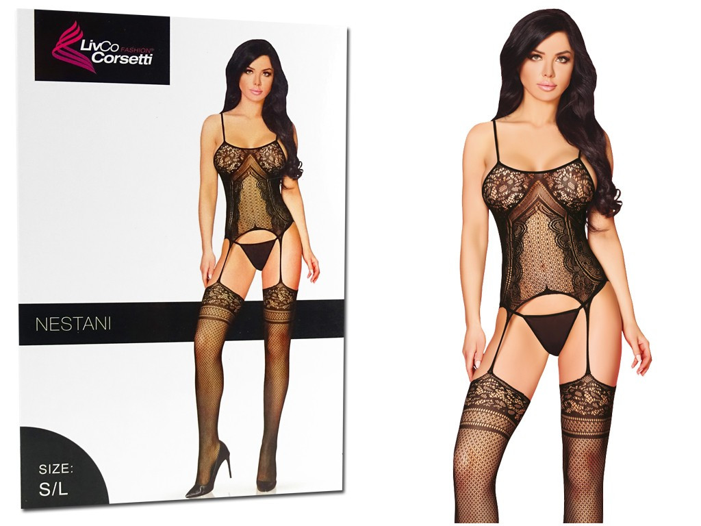 Čierne bodystocking so vzorovanou erotickou bielizňou - 3