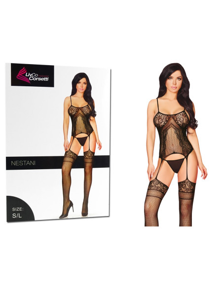 Czarne bodystocking bielizna erotyczna wzorzyste - 3