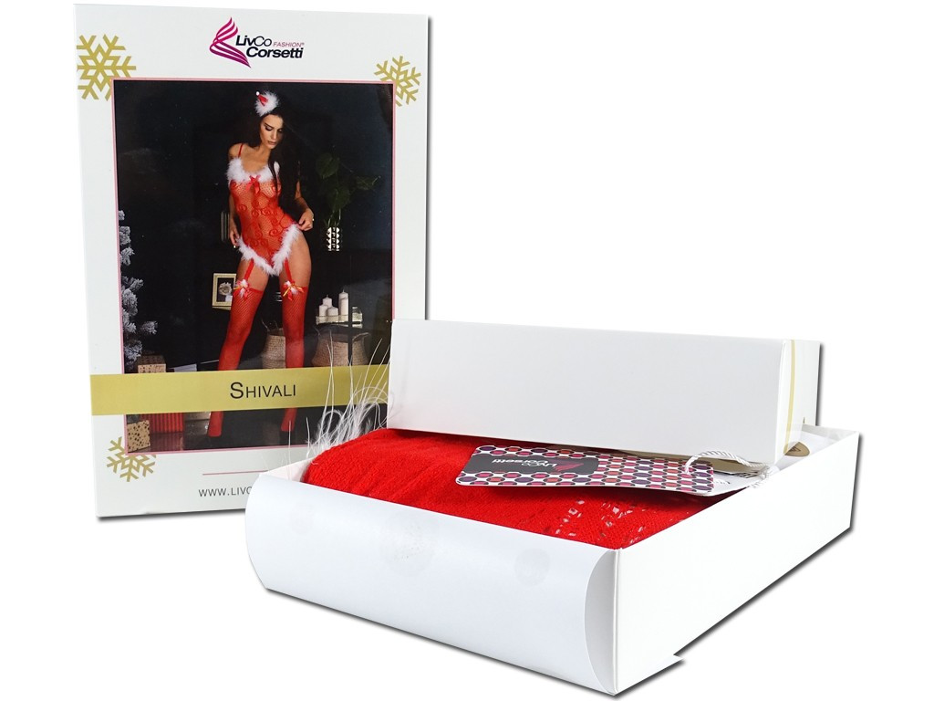 Bodystock de Crăciun erotic roșu cu tablă - 6