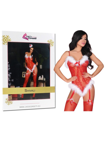 Červené erotické vánoční bodystocking s cínem - 3