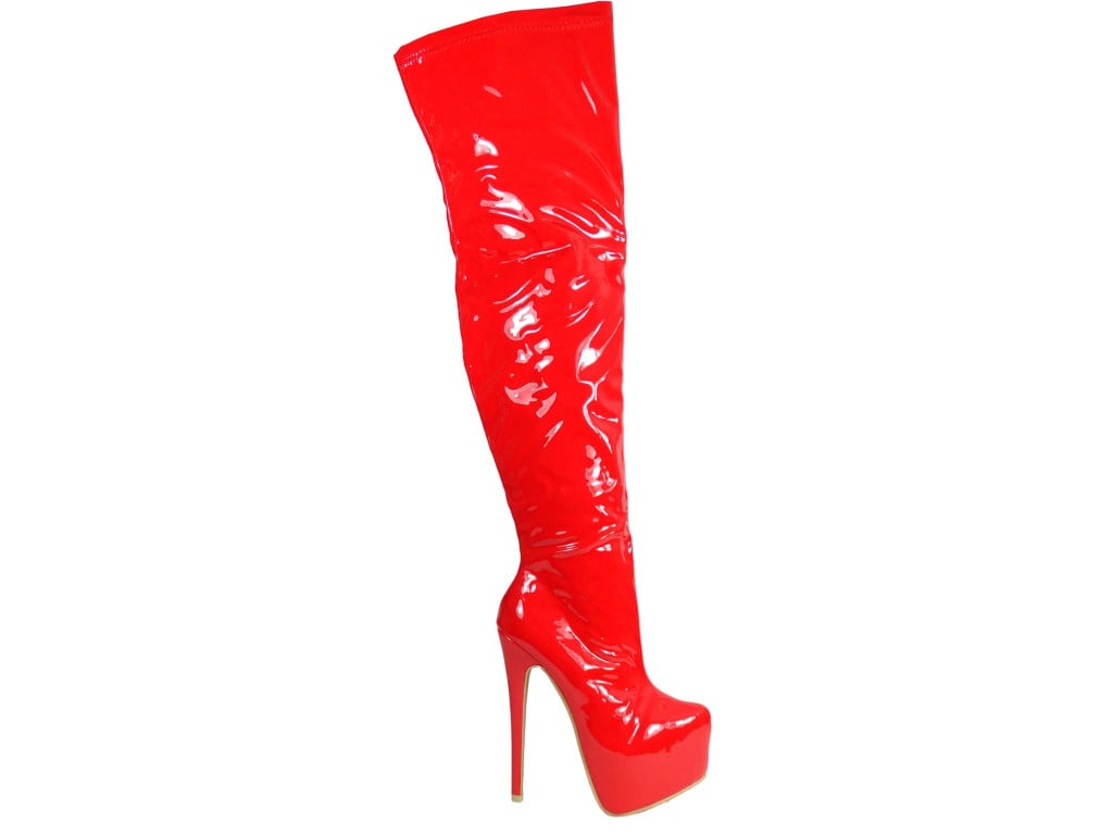 DE LONGUES BOTTES LAQUÉES ROUGES DERRIÈRE LE GENOU - 1