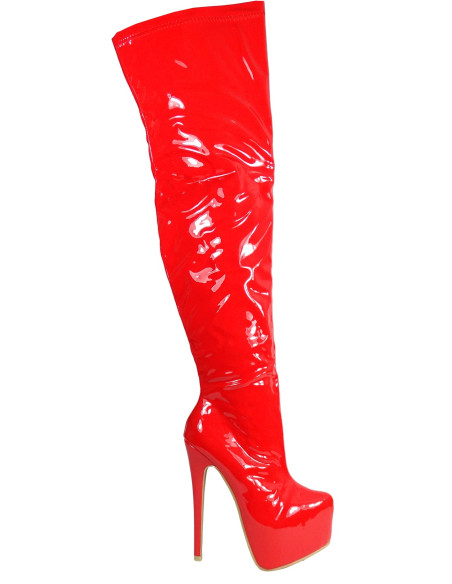 ROT LACKIERTE LANGE STIEFEL HINTER DEM KNIE - 1