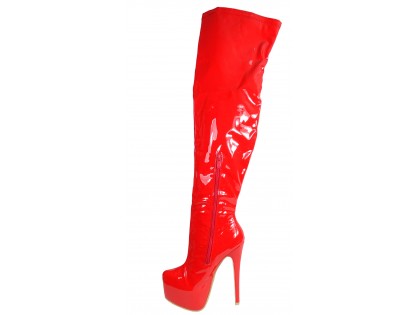 RED LACQUERED LONG BOOTS BEHIND THE KNEE - 2