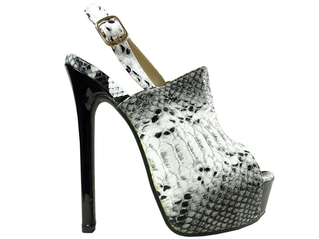 Tall pins on the platform white black as snake skin - 1