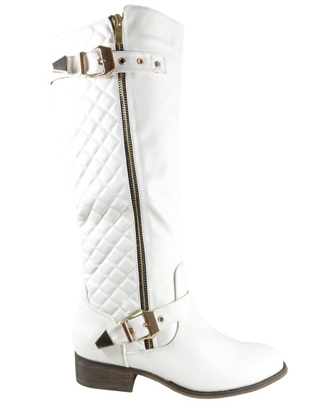 Bottes éco blanches en cuir matelassé jusqu'au genou - 1