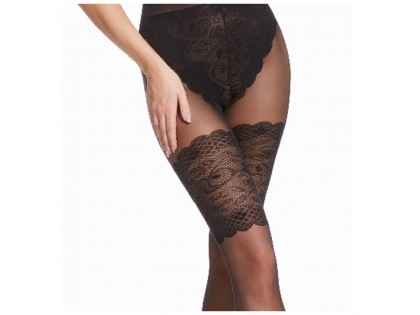 Patterned tights like stockings with 20den lace - 2