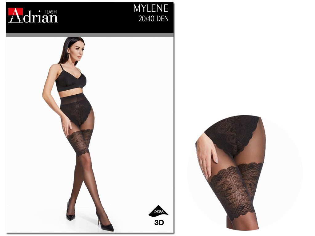 Patterned tights like stockings with 20den lace - 3