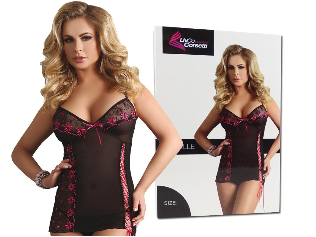 Black lace-up nightdress tied with ribbon - 4