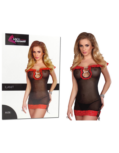 Black transparent nightdress with red lace - 6