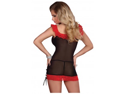 Black transparent nightdress with red lace - 2