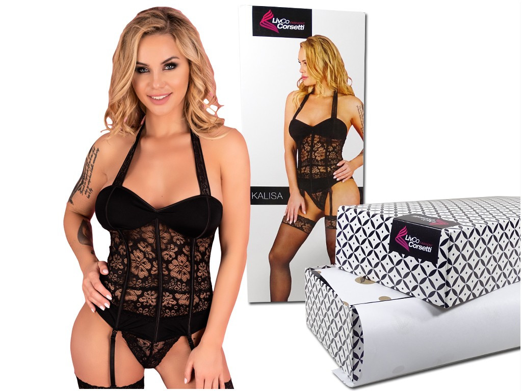 Corset érotique noir avec porte-jarretelles en dentelle - 5