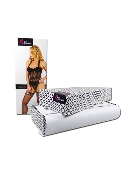 Corset erotic negru cu dantelă, curele de jartieră - 3