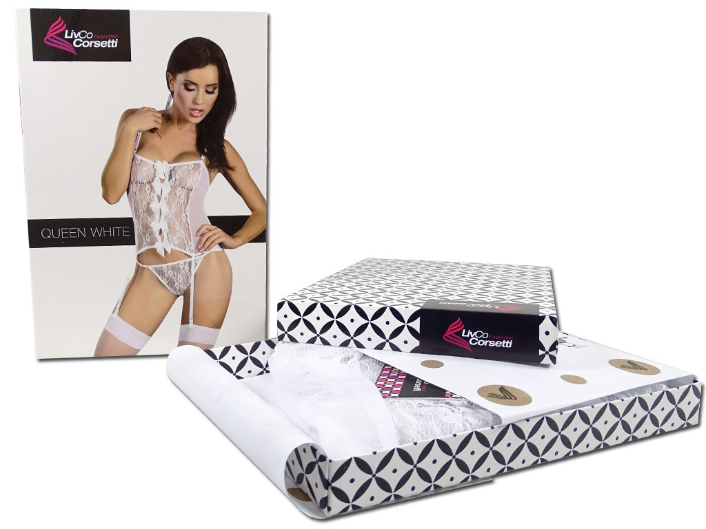 Corset en dentelle blanche avec porte-jarretelles - 3