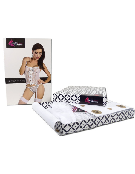 Corset de dantelă albă pentru femei, cu curele de jartieră - 3