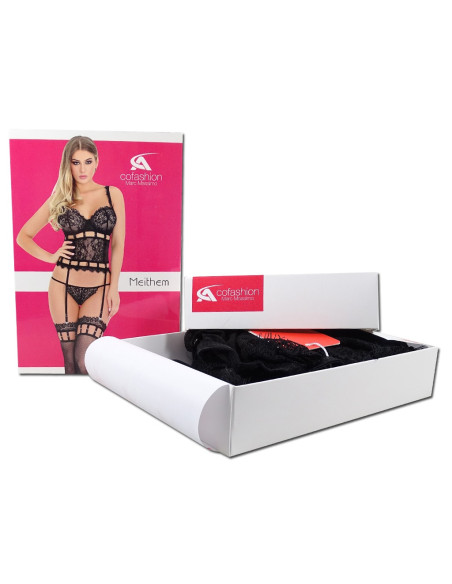 Juodas raštuotas nėrinių korsetas su petnešėlėmis - 3