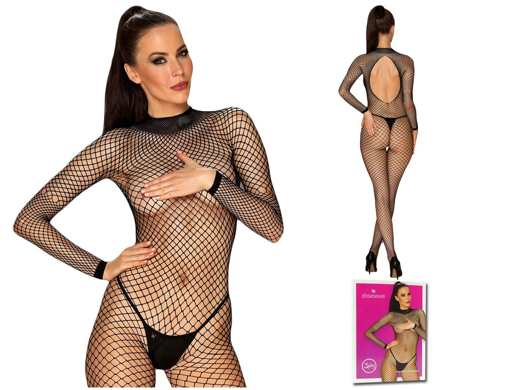 Černé síťované bodystocking erotické prádlo - 4