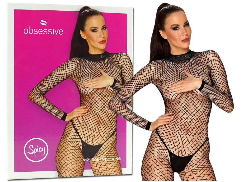Čierne sieťované bodystocking erotické spodné prádlo - 5