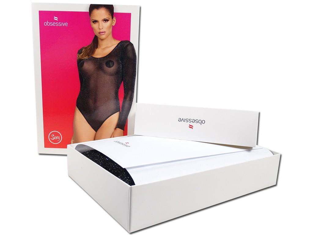 Czarne prześwitujące błyszczące body Obssesive - 3