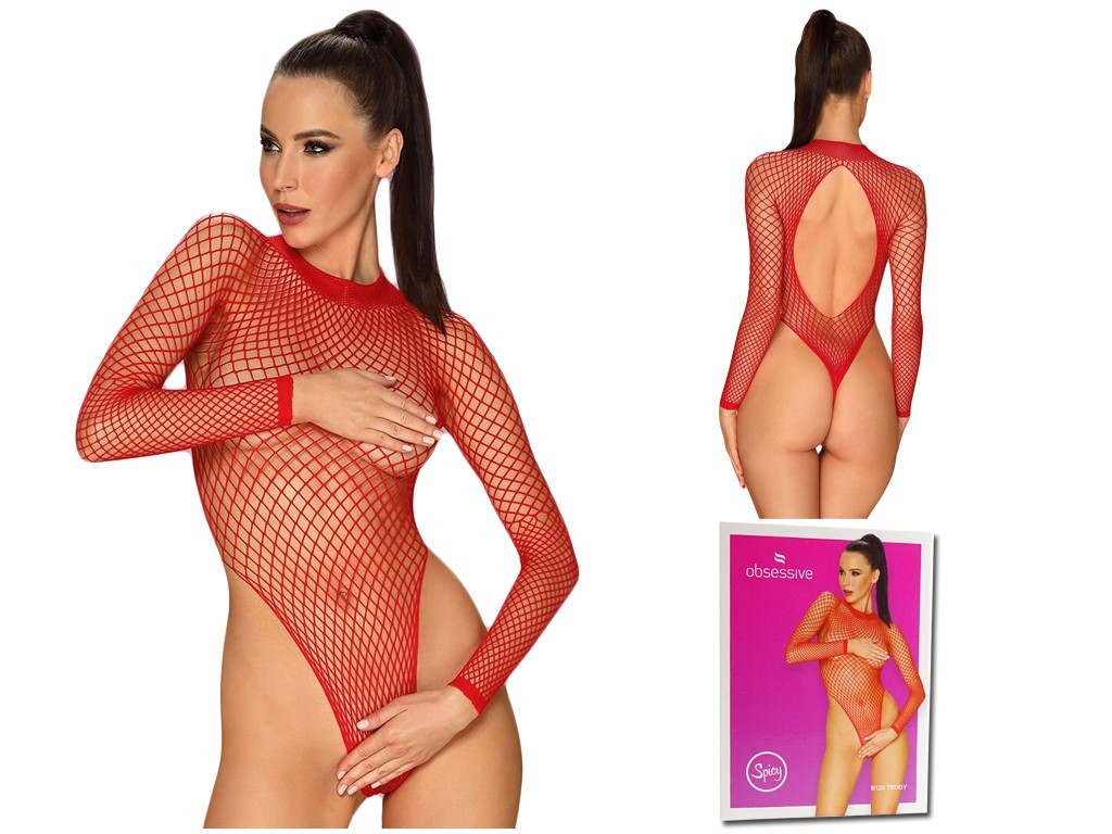 Női piros necc body erotikus fehérnemű - 4
