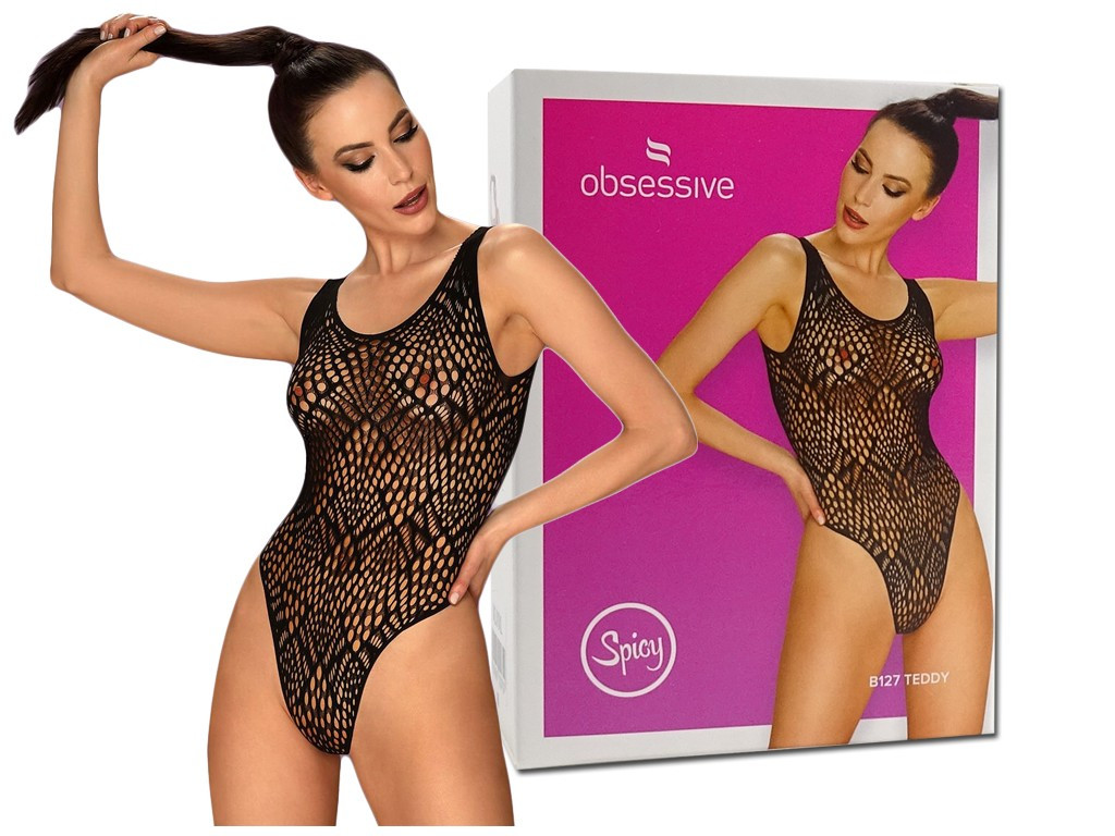 Czarne ażurowe body damskie bielizna erotyczna - 3