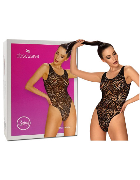 Czarne ażurowe body damskie bielizna erotyczna - 5