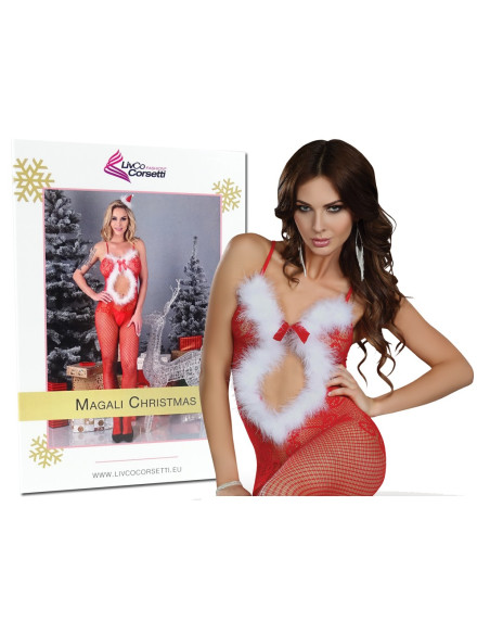 Červené vánoční bodystocking s plechovkou - 6