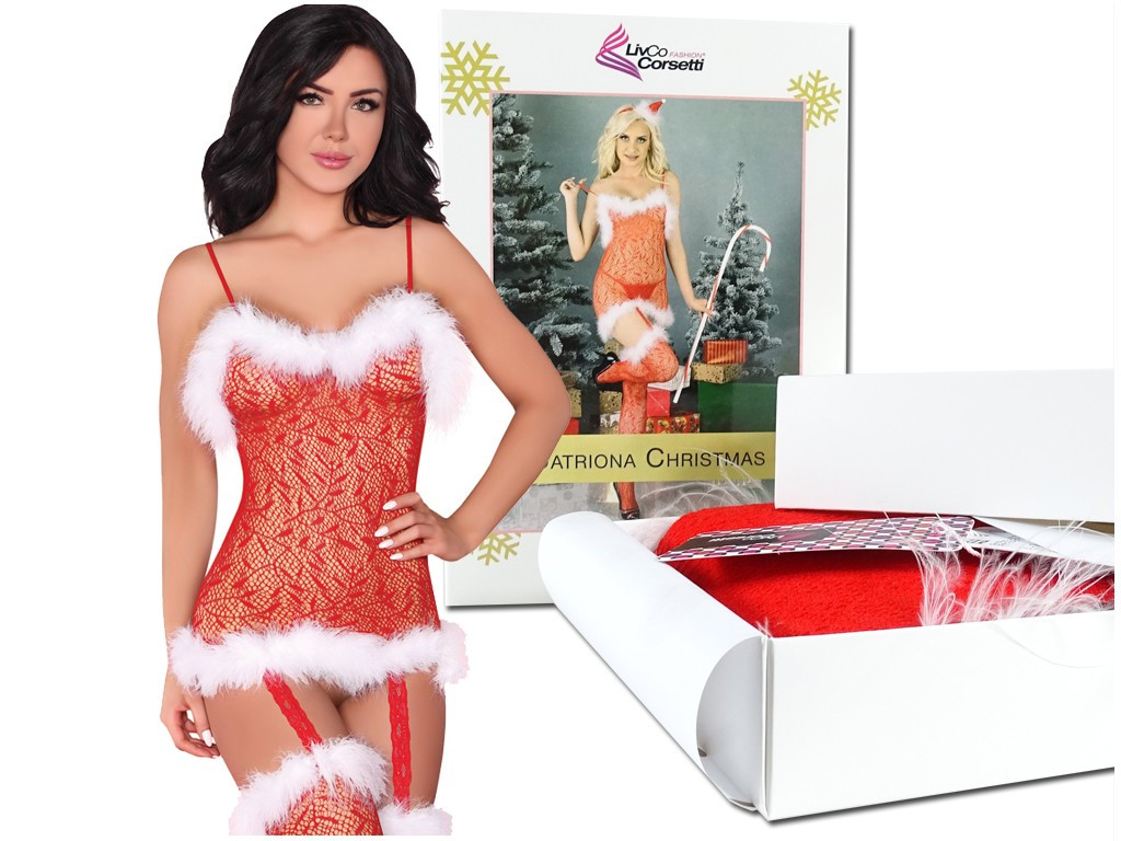 Piros ünnepi csipke bodystocking a pihe - 5