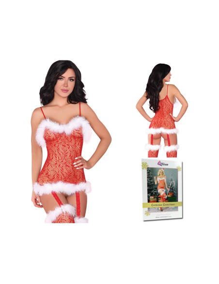 Roter Weihnachtsspitzen-Bodystocking aus der Dose - 4
